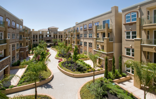 luxury apartment complex walkway