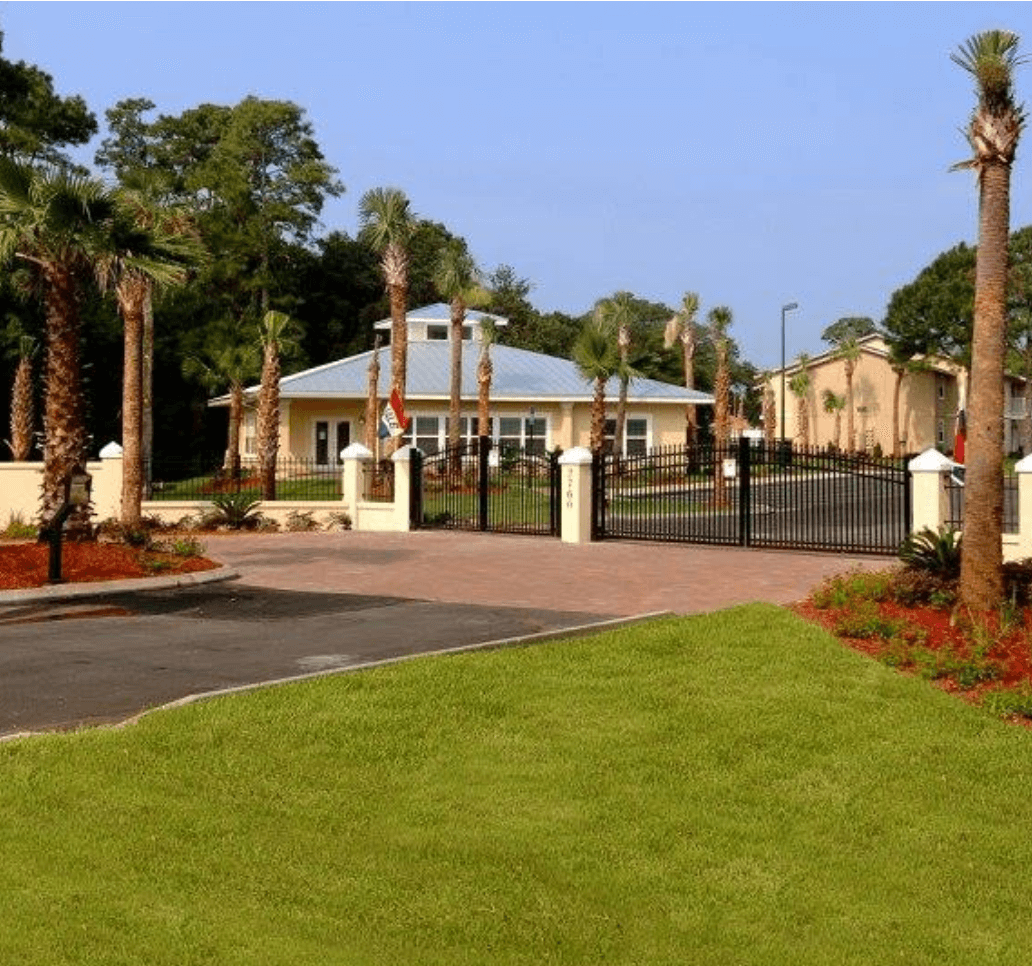 Apartment with trees and road